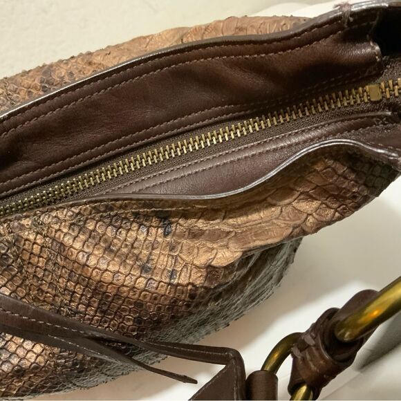 COACH LTD BLEECKER CHOCOLATE PRINTED PYTHON SLIM DUFFLE SHOULDER BAG PURSE RARE! - Picture 15 of 16